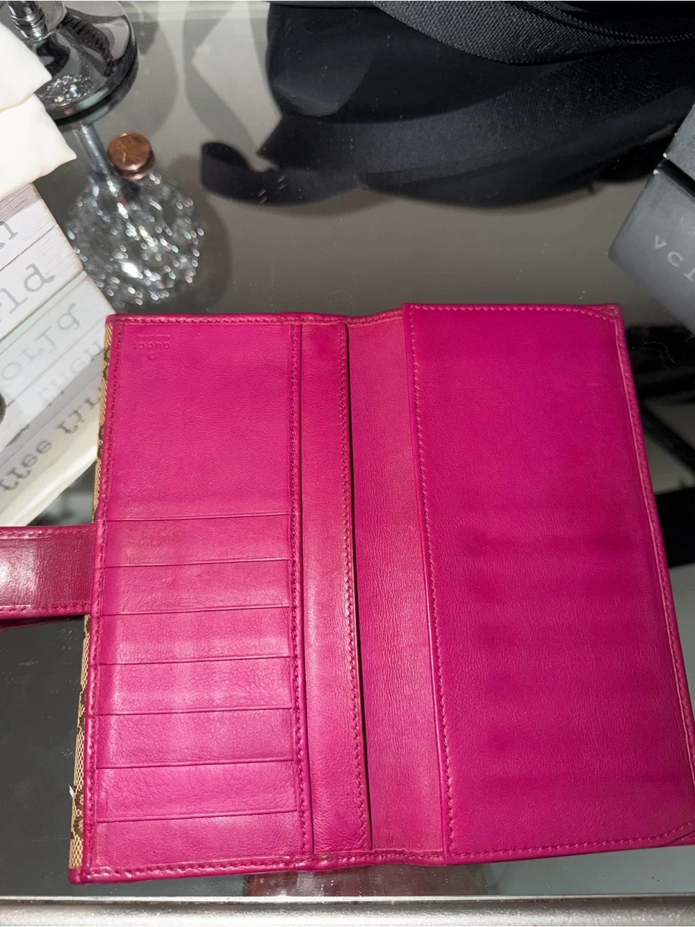 Gucci Vintage GG Canvas Convertible Wallet On Chain Pink WOC